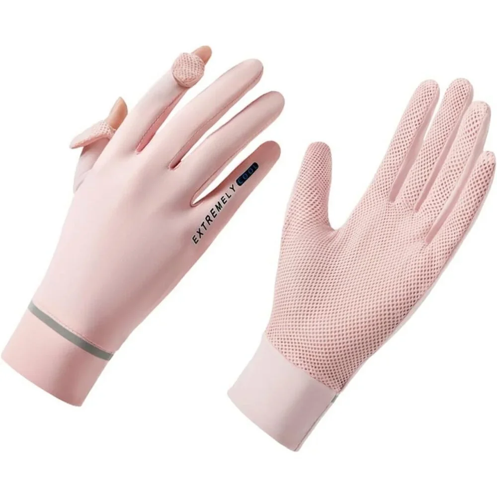 Women's Protection Outdoor Driving Fingerless Pink Gloves Silicone Print